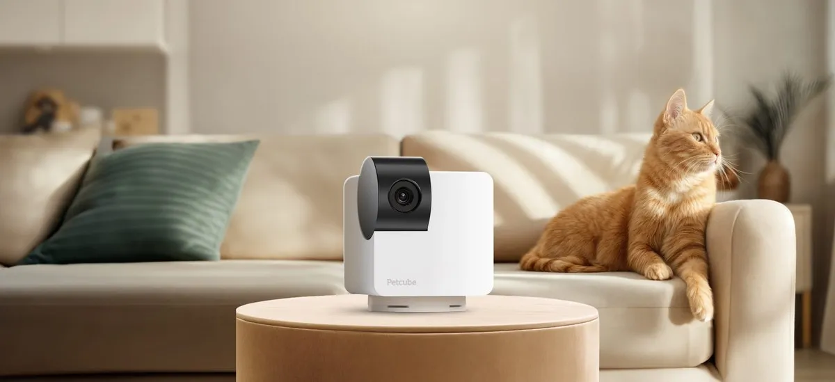 Official Petcube Cam 360 photograph from the manufacturer's own website, the brand whose Trustpilot profile this article reads as an example of a 3.2-star average drawn mostly from reviews older than 12 months