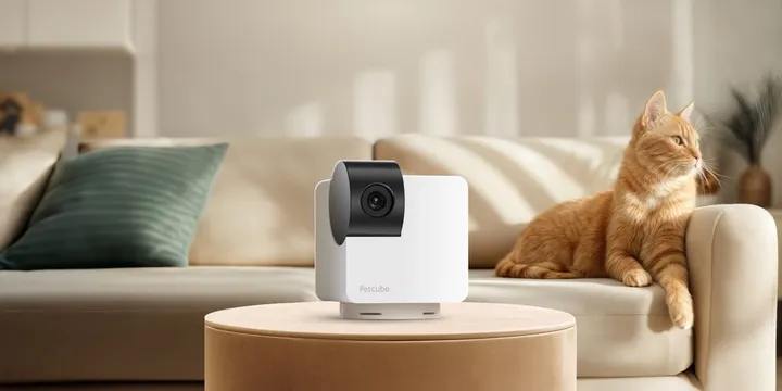 Official Petcube Cam 360 photograph from the manufacturer's own website, the brand whose Trustpilot profile this article reads as an example of a 3.2-star average drawn mostly from reviews older than 12 months