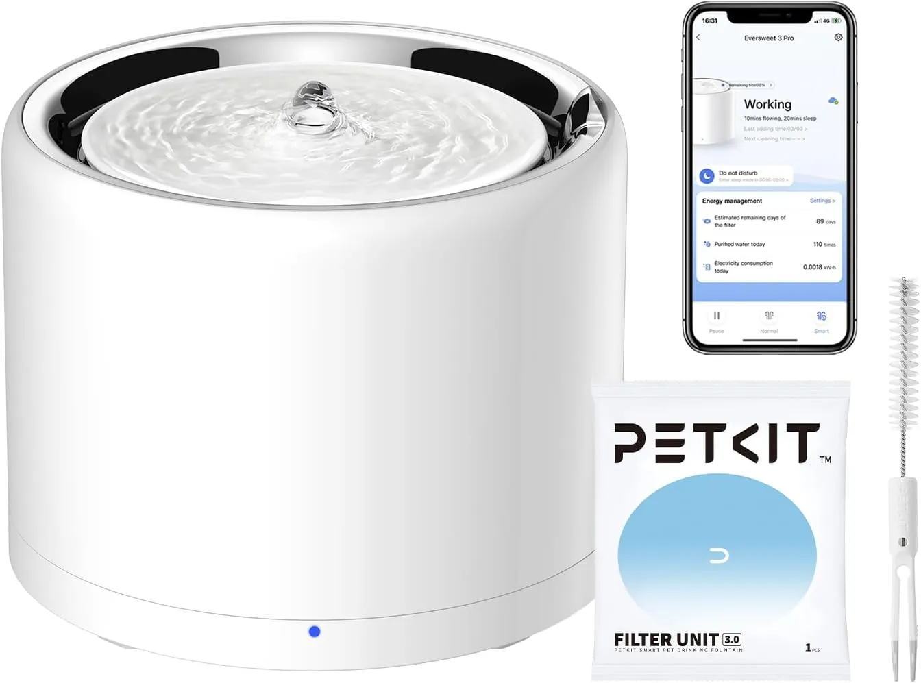 PETKIT Eversweet 3 Pro cat water fountain with 1.6L stainless steel tank and wireless pump