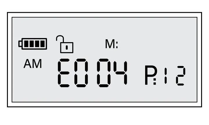 The feeder display from PetSafe's own E004 support guide, showing the error code the machine reports when the food chute backs up, the visible warning that silent jams never produce