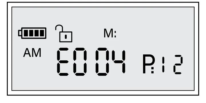 The feeder display from PetSafe's own E004 support guide, showing the error code the machine reports when the food chute backs up, the visible warning that silent jams never produce